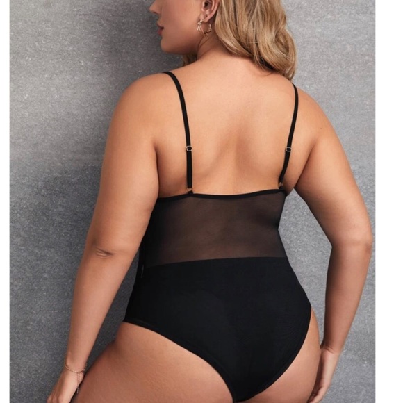 Black Plus size Lace Teddy Bodysuit - Picture 3 of 4